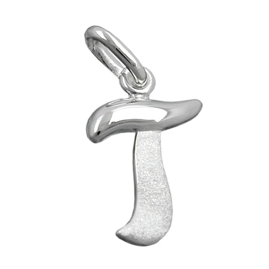 Pendant 15x11mm letter T partially matte shiny silver 925