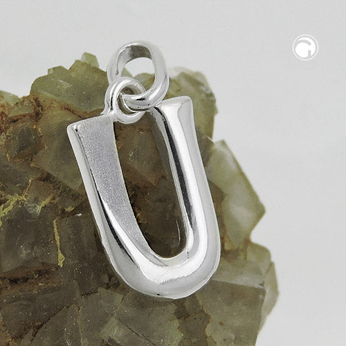 Pendant 15x9mm letter U partially matte shiny silver 925
