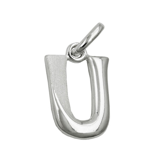 Pendant 15x9mm letter U partially matte shiny silver 925