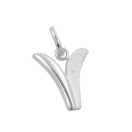 Pendant 15x11mm letter V partially matte shiny silver 925