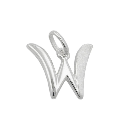 Pendant 15x14mm letter W partially matte shiny silver 925