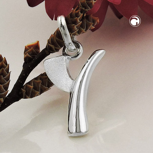 Pendant 15x9mm letter Y partially matte shiny silver 925