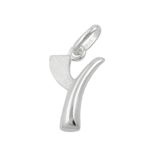 Pendant 15x9mm letter Y partially matte shiny silver 925