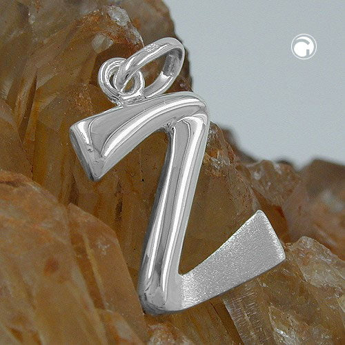 Pendant 15x10mm letter Z partially matte shiny silver 925