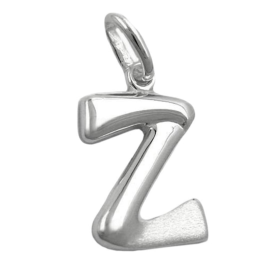 Pendant 15x10mm letter Z partially matte shiny silver 925
