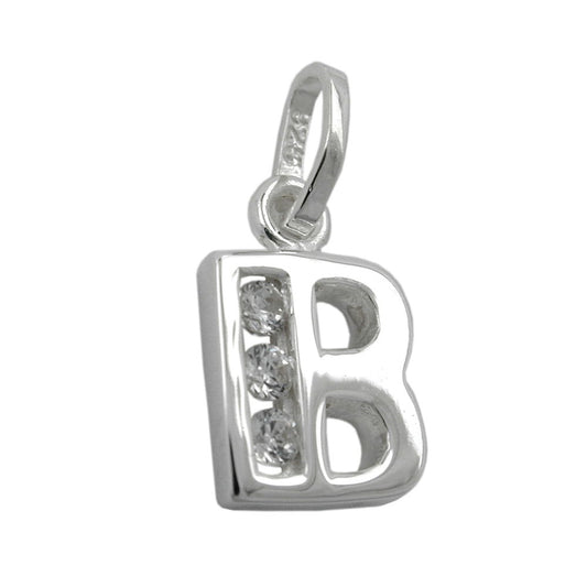 Pendant 8x7mm letter B shiny with zirconias silver 925