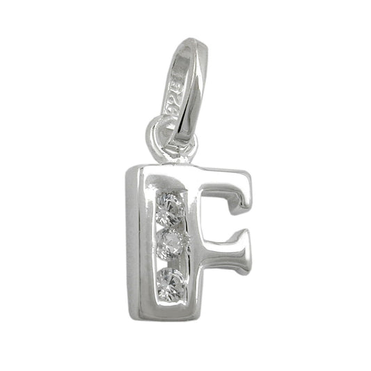 Pendant 8x7mm letter F shiny with zirconia silver 925