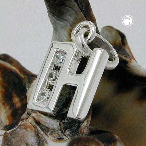 Pendant 8x7mm letter H shiny with zirconias silver 925