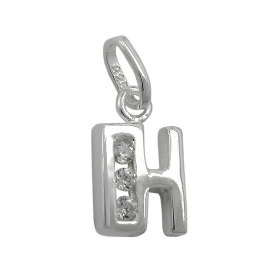 Pendant 8x7mm letter H shiny with zirconias silver 925