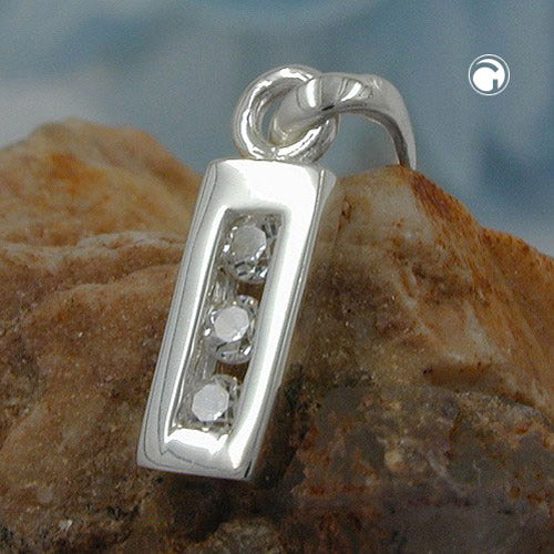 Pendant 8x3mm letter I shiny with zirconias silver 925