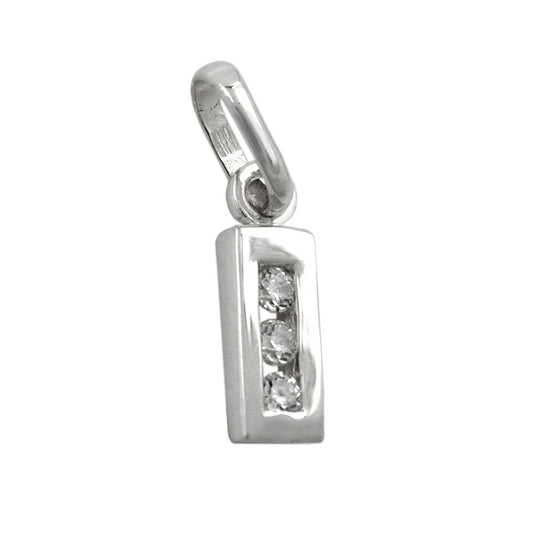 Pendant 8x3mm letter I shiny with zirconias silver 925