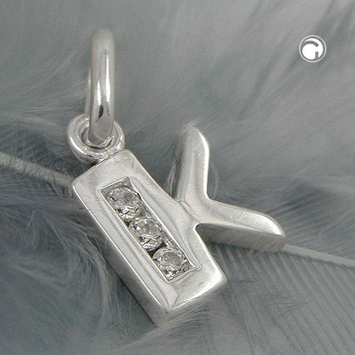 Pendant 8x7mm letter K shiny with zirconias silver 925