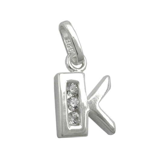 Pendant 8x7mm letter K shiny with zirconias silver 925