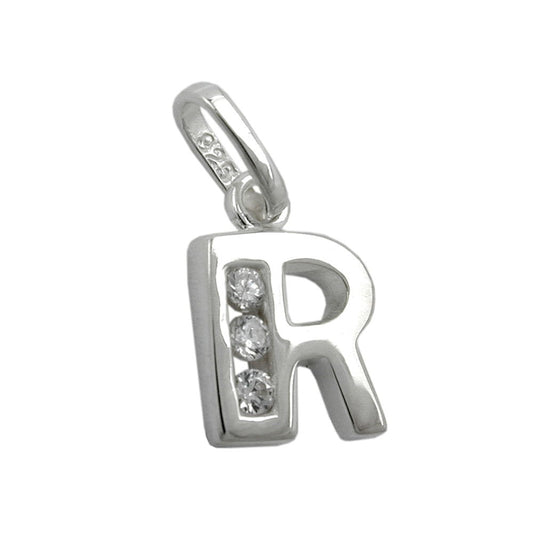 Pendant 8x7mm letter R shiny with zirconias silver 925