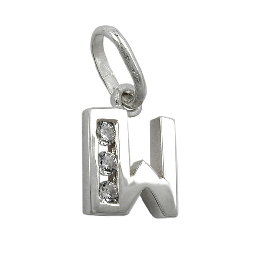 Pendant 8x7mm letter W shiny with zirconias silver 925
