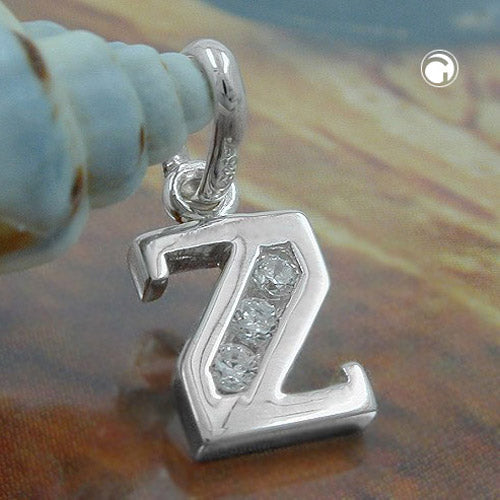 Pendant 8x7mm letter Z shiny with zirconias silver 925