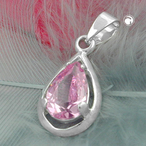 Pendant 14x8mm drop zirconia pink silver 925