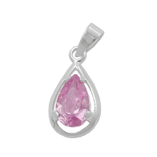 Pendant 14x8mm drop zirconia pink silver 925