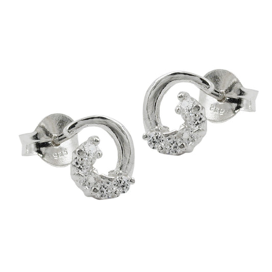 Stud earrings 8x7mm bow spiral with zirconias shiny silver 925