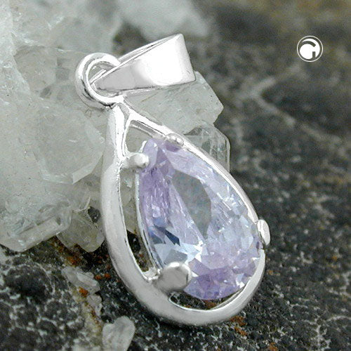Pendant 14x8mm drop zirconia lavender silver 925