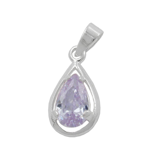 Pendant 14x8mm drop zirconia lavender silver 925