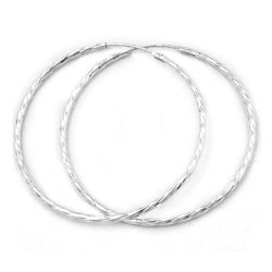Hoop earrings 50mm wire hoops with plug closure diamond-cut silver 925