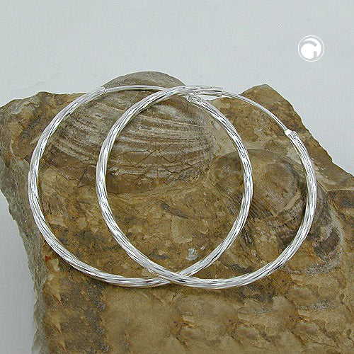 Hoop 35mm diamond-cut wire hoop with plug closure silver 925