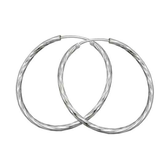 Hoop 35mm diamond-cut wire hoop with plug closure silver 925