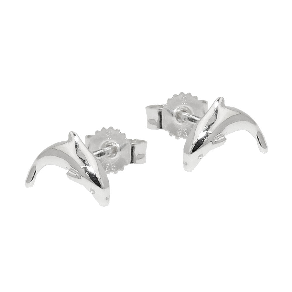 Stud earring 10mm jumping dolphin shiny silver 925