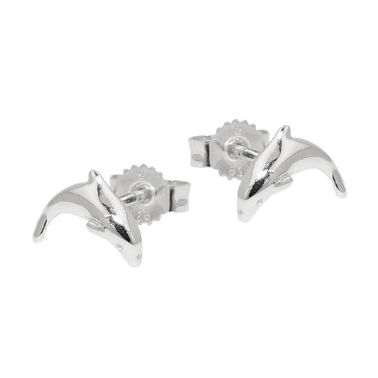 Stud earring 10mm jumping dolphin shiny silver 925