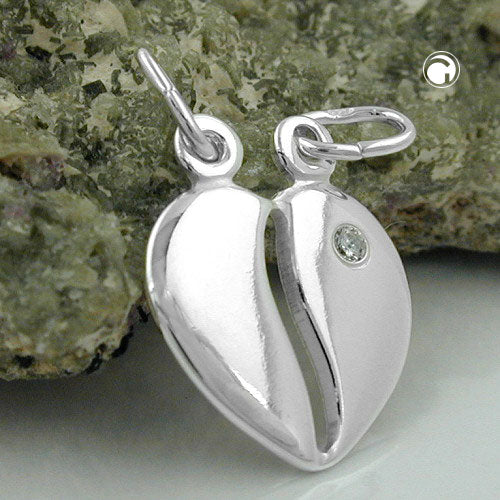 Pendant 14x11mm double pendant divisible heart with zirconia silver 925