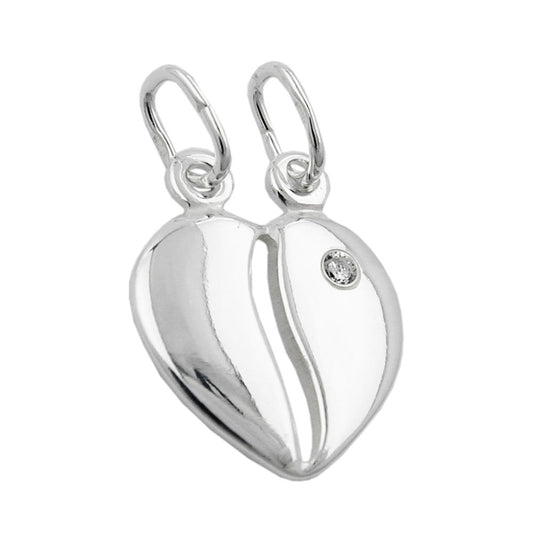 Pendant 14x11mm double pendant divisible heart with zirconia silver 925