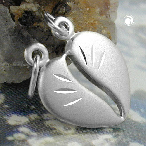 Pendant 14x12mm double pendant divisible heart matt silver 925