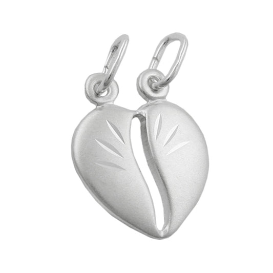 Pendant 14x12mm double pendant divisible heart matt silver 925