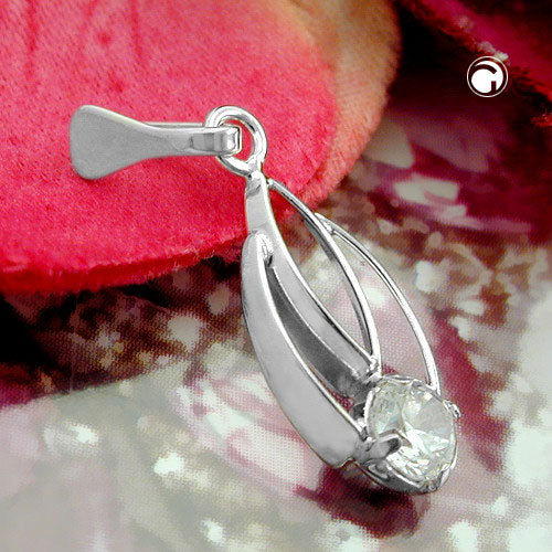 Pendant 17x8mm zirconia white shiny silver 925