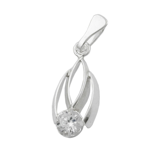Pendant 17x8mm zirconia white shiny silver 925
