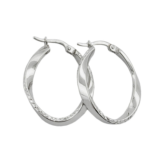 Hoop 26x22mm oval wire hoop with clip closure rhodium-plated diamond-coated silver 925