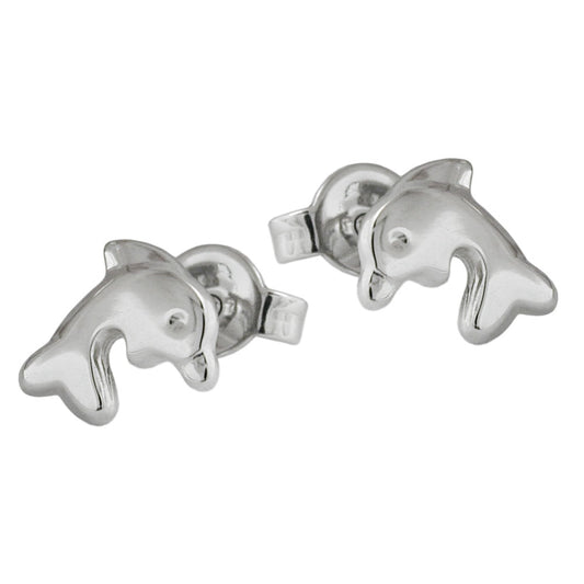 Stud earring 8x7mm dolphin shiny rhodium-plated silver 925