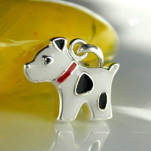 Pendant 12x10mm dog black spotted colored lacquered 925