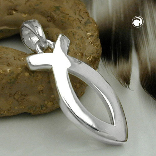 Pendant 17x7mm Jesus sign shiny silver 925