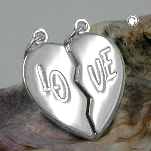 Pendant 20x20mm double pendant heart LO-VE silver 925