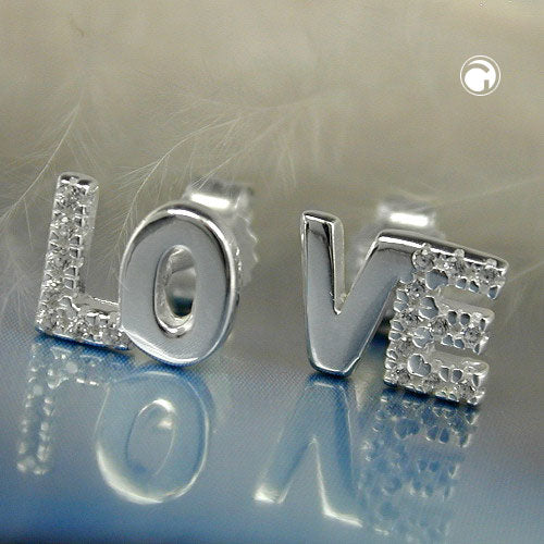 Stud earrings 6x7mm zirconia LOVE silver 925