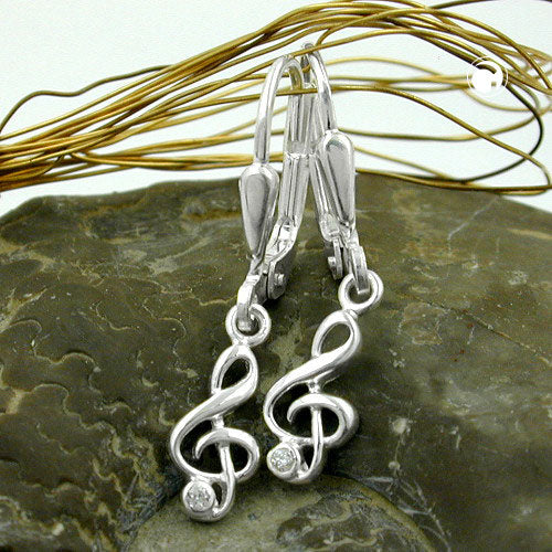 Ear leverback earrings earrings 25x5mm clef with zirconia silver 925