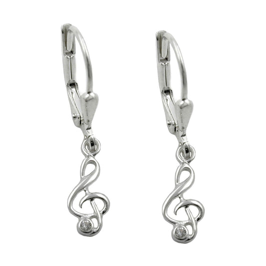 Ear leverback earrings earrings 25x5mm clef with zirconia silver 925