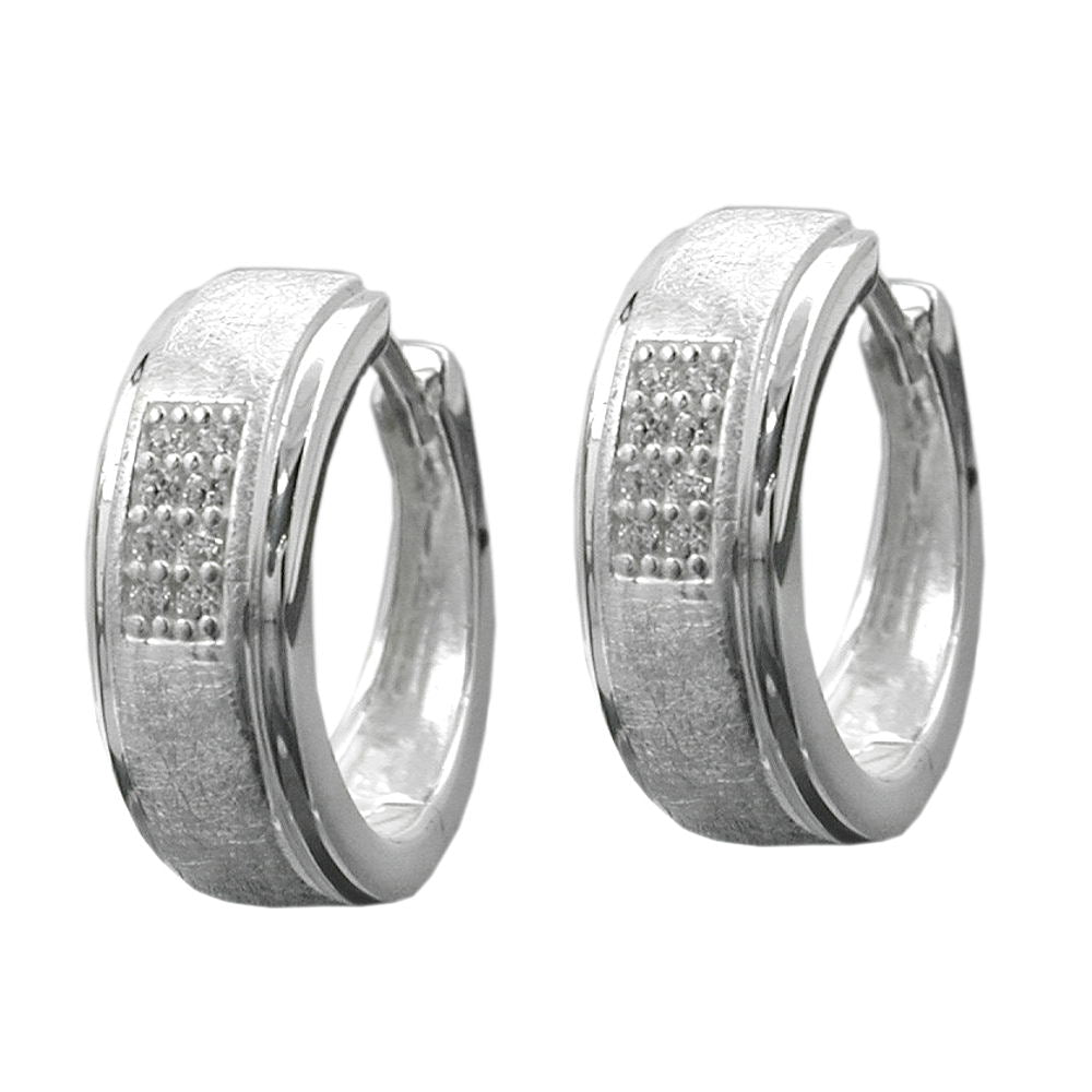 Creole 14x5mm folding hinge matt-shiny zirconia silver 925