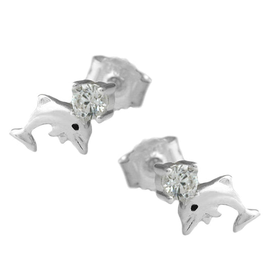 Stud earrings 9x5mm dolphin with zirconia silver 925