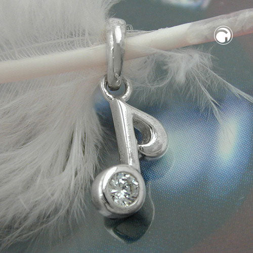 Pendant 11x5mm musical note eighth note with zirconia silver 925