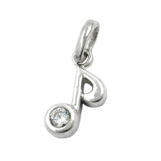 Pendant 11x5mm musical note eighth note with zirconia silver 925