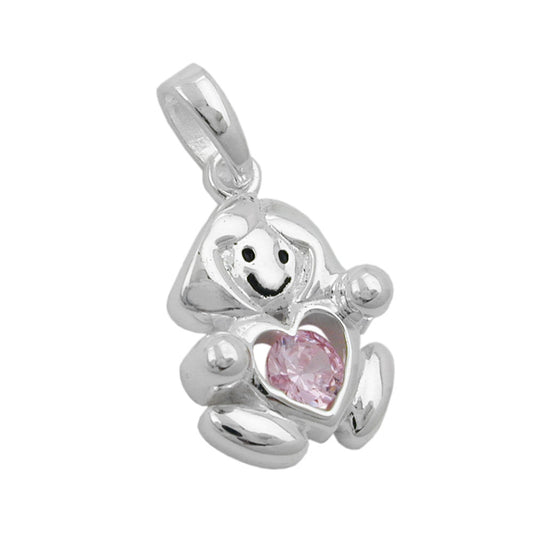 Pendant 15x10mm girl with zirconia pink silver 925