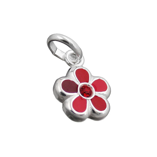 Pendant 8mm flower red lacquered silver 925